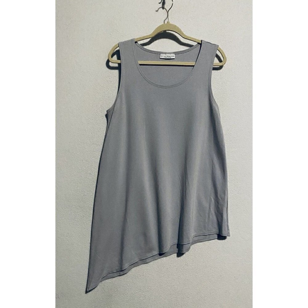 Bryn Walker Top Womens Medium Asymmetrical Hem Sleeveless Tunic Gray Lagenlook